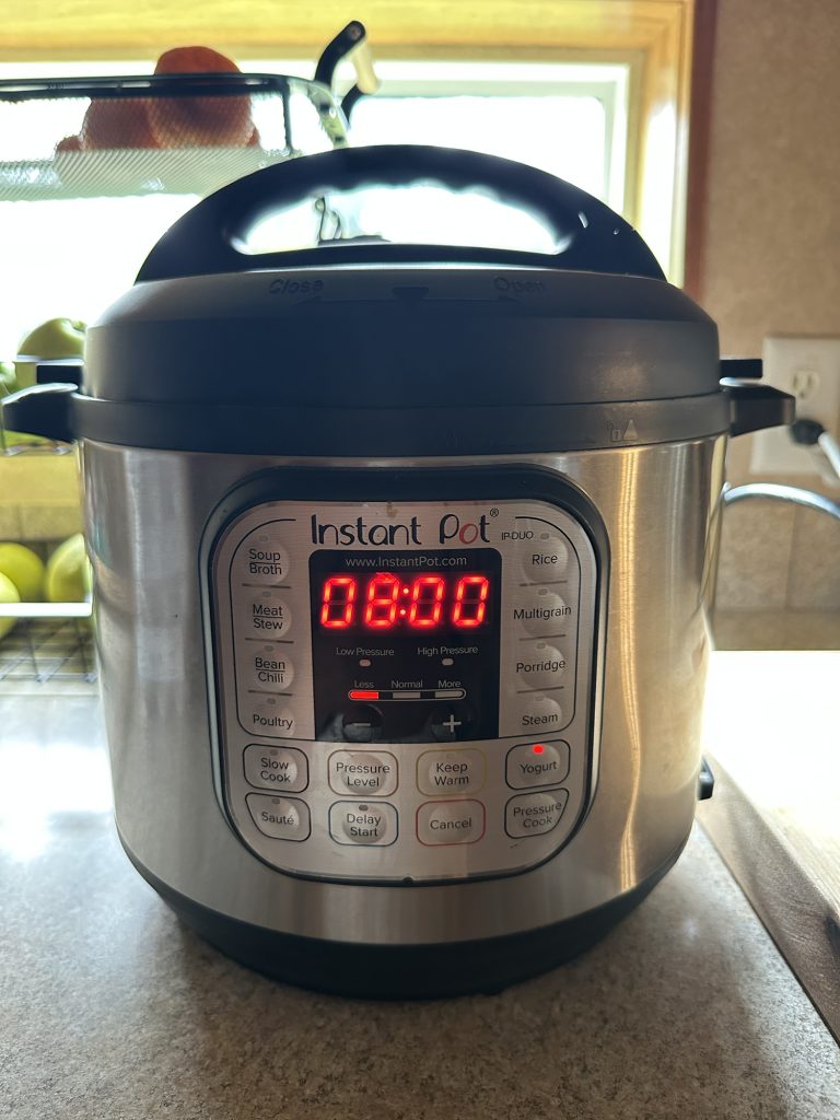 Instant pot set to 8 hours on yogurt option sitting on counter
