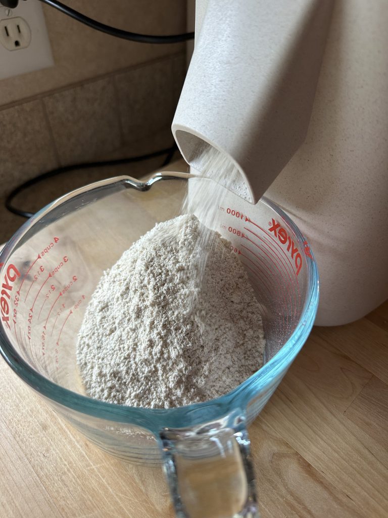 Freshly-Milled Whole Wheat being ground up