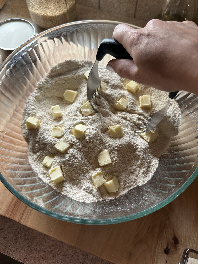 cutting in butter in a glass bowl